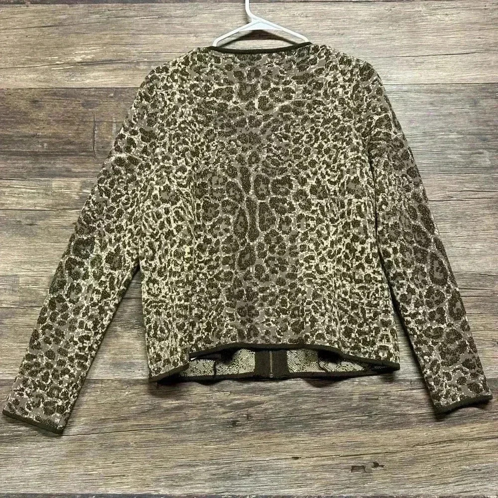Chico's Leopard Print Bomber Jacket Brown & Beige - Picture 2 of 4